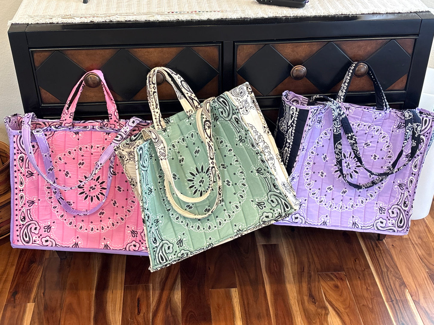 Handmade Large Bandana Tote Purple / Navy