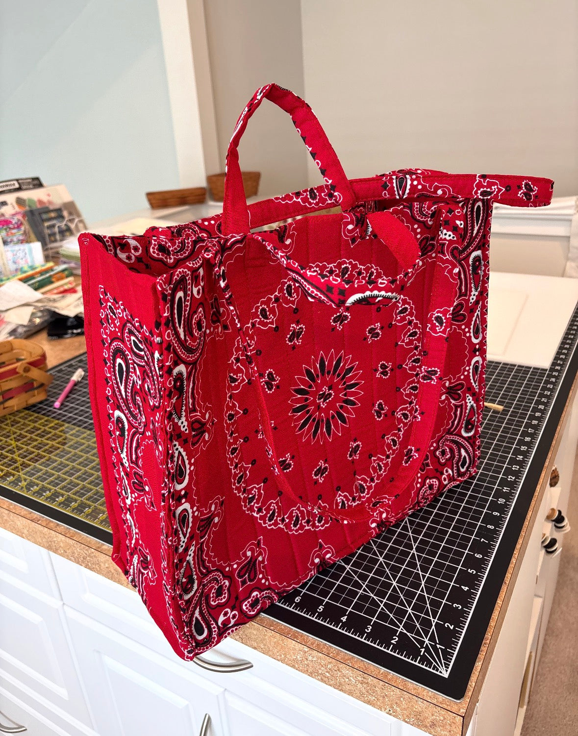 Handmade Large Bandana Tote RED