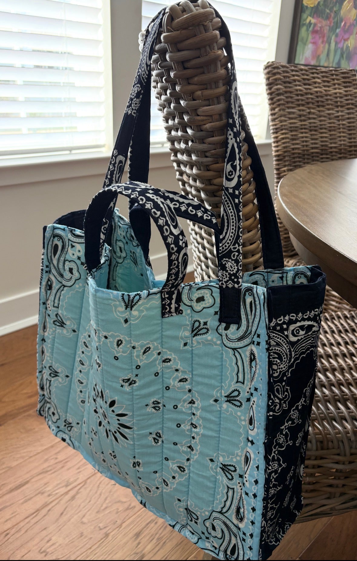 Handmade Large Bandana Tote Navy / Baby Blue