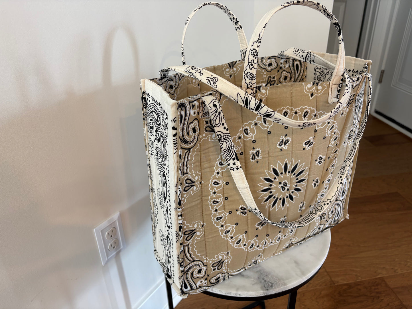 Handmade Large Bandana Tote Ivory / Tan