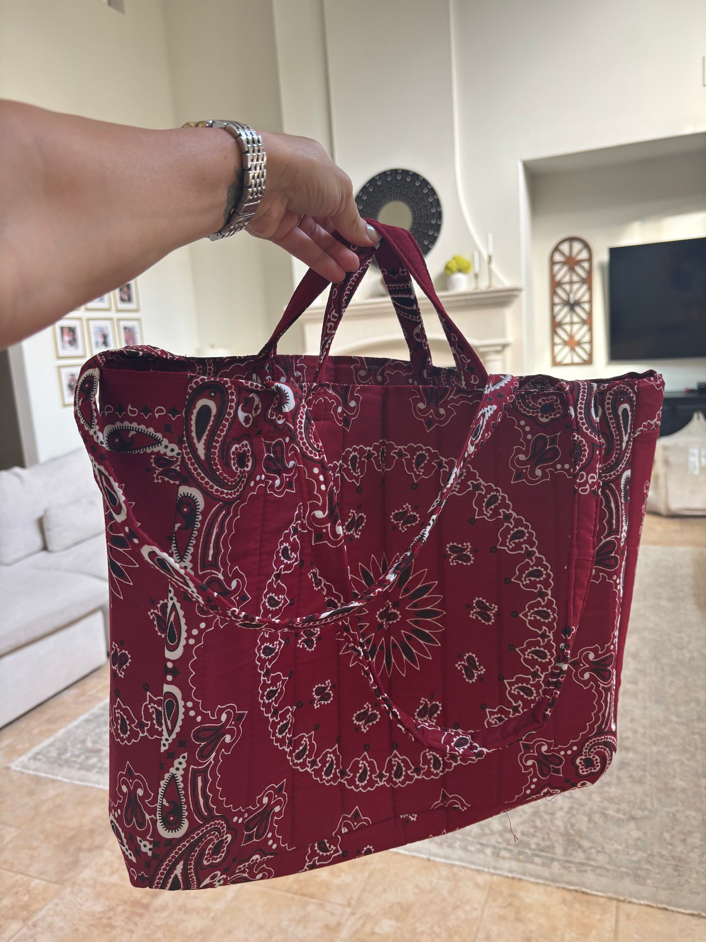 Handmade Large Bandana Tote Burgundy