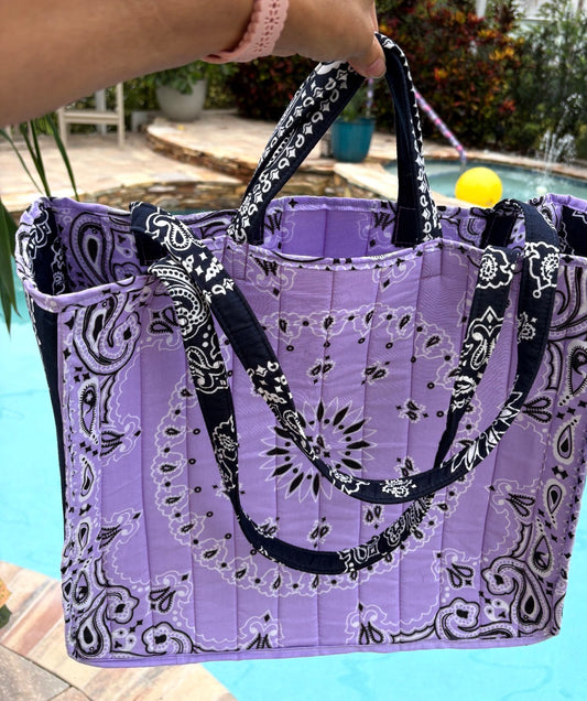 Handmade Large Bandana Tote Purple / Navy