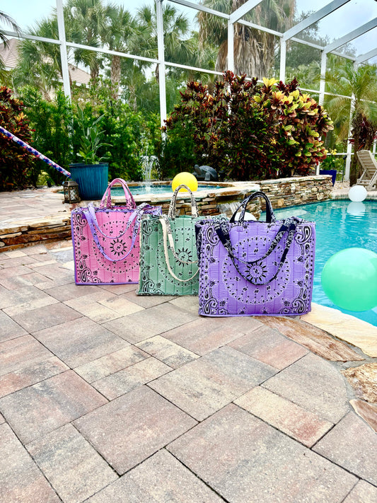 Handmade Large Bandana Tote Purple / Navy