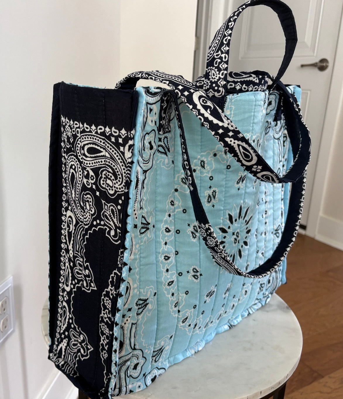 Handmade Large Bandana Tote Navy / Baby Blue