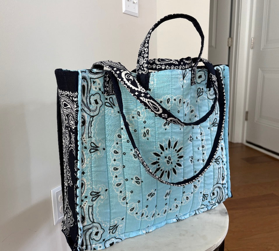 Handmade Large Bandana Tote Navy / Baby Blue