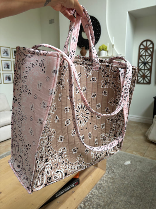 Handmade Large Bandana Tote Pink / Beige