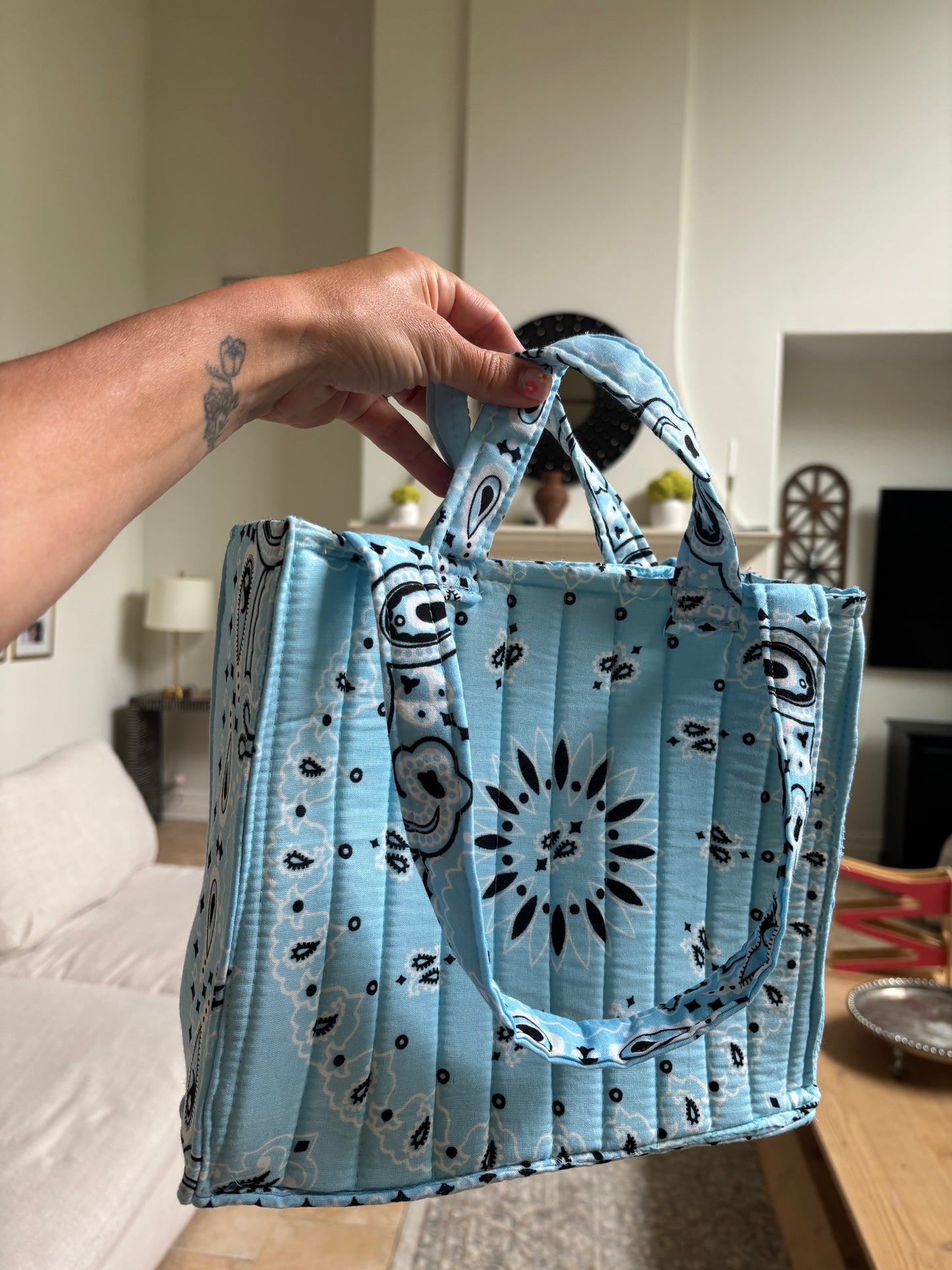 Handmade Mini Tote Baby Blue Bandana
