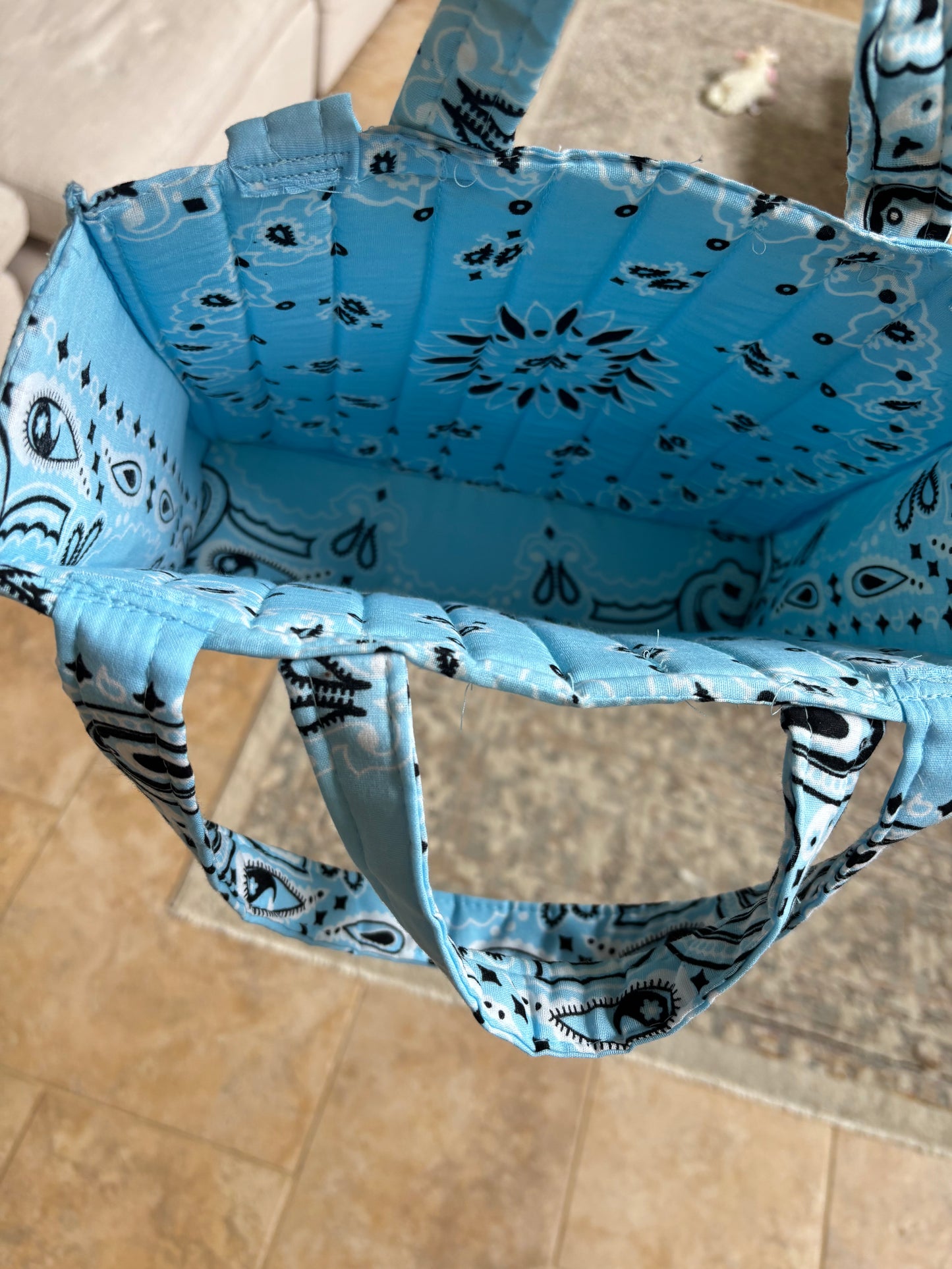 Handmade Mini Tote Baby Blue Bandana