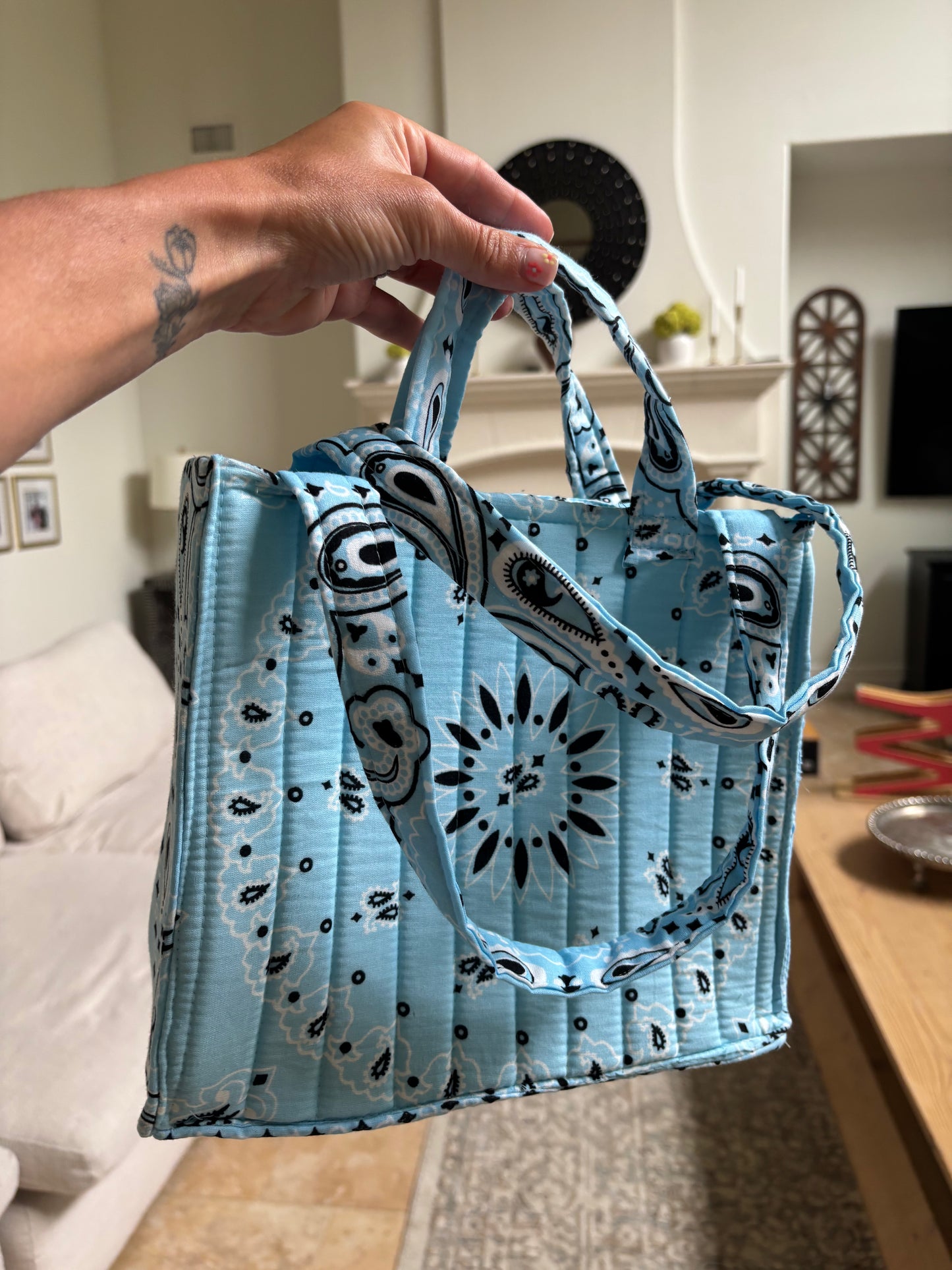 Handmade Mini Tote Baby Blue Bandana