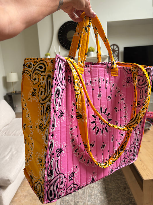 Handmade Large Bandana Tote Pink / Yellow