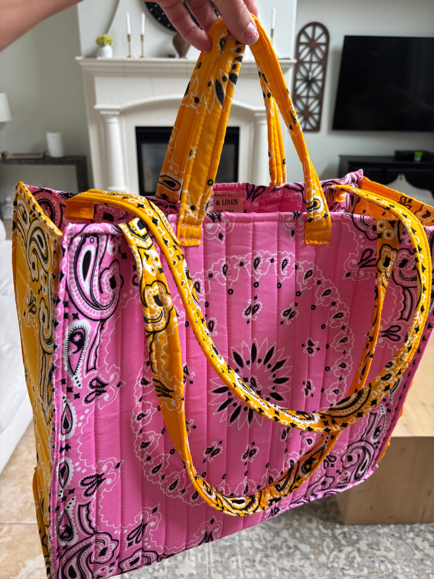 Handmade Large Bandana Tote Pink / Yellow