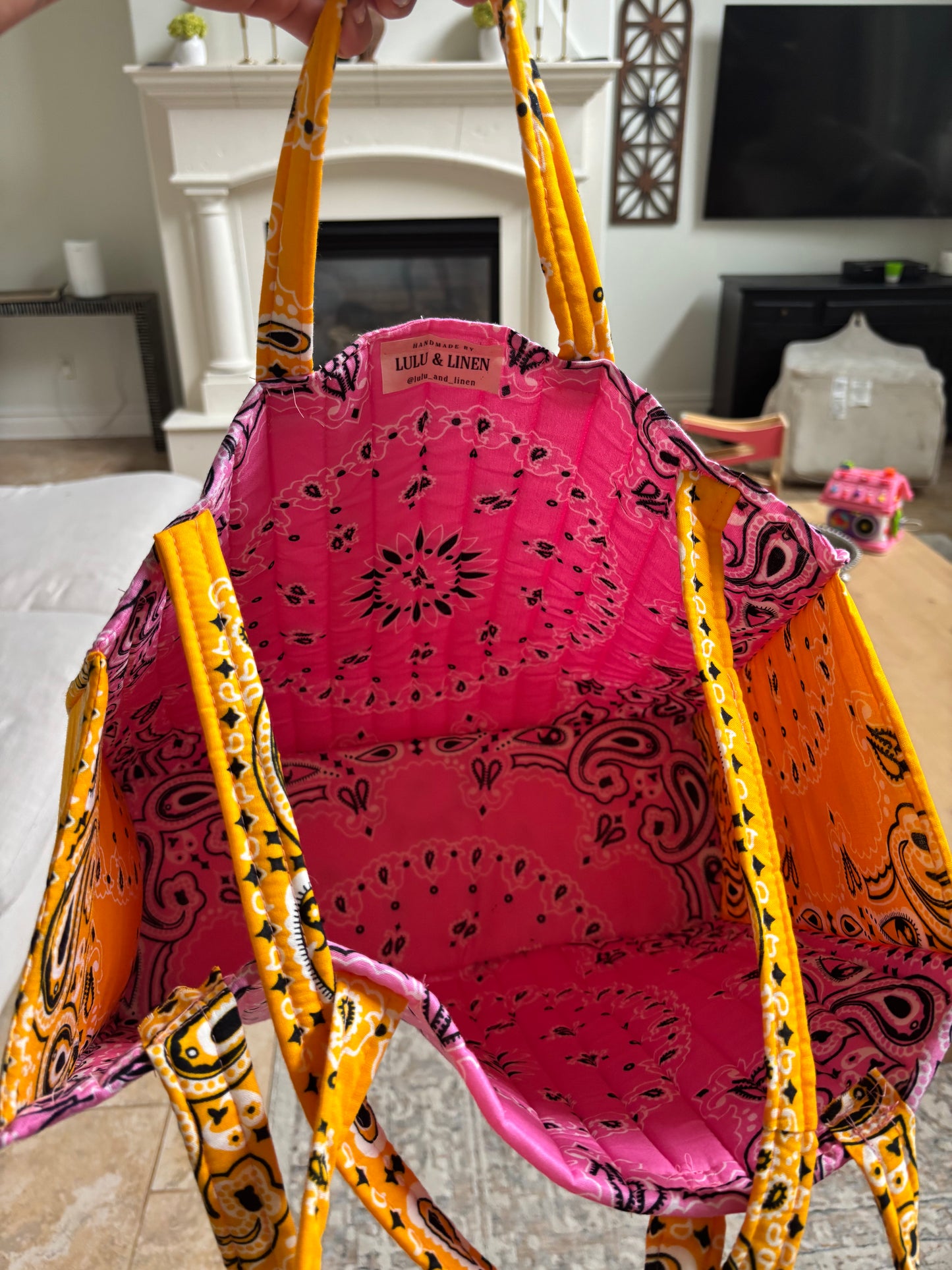 Handmade Large Bandana Tote Pink / Yellow