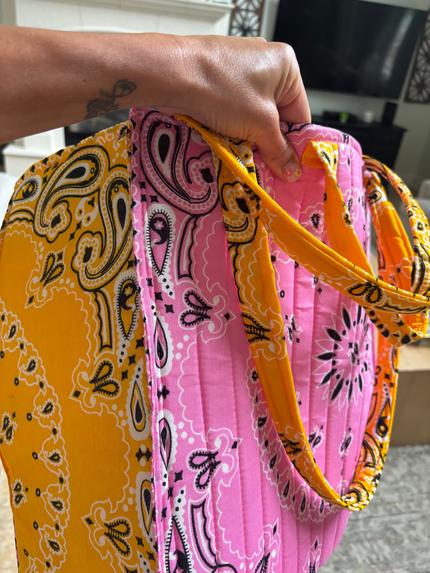 Handmade Large Bandana Tote Pink / Yellow