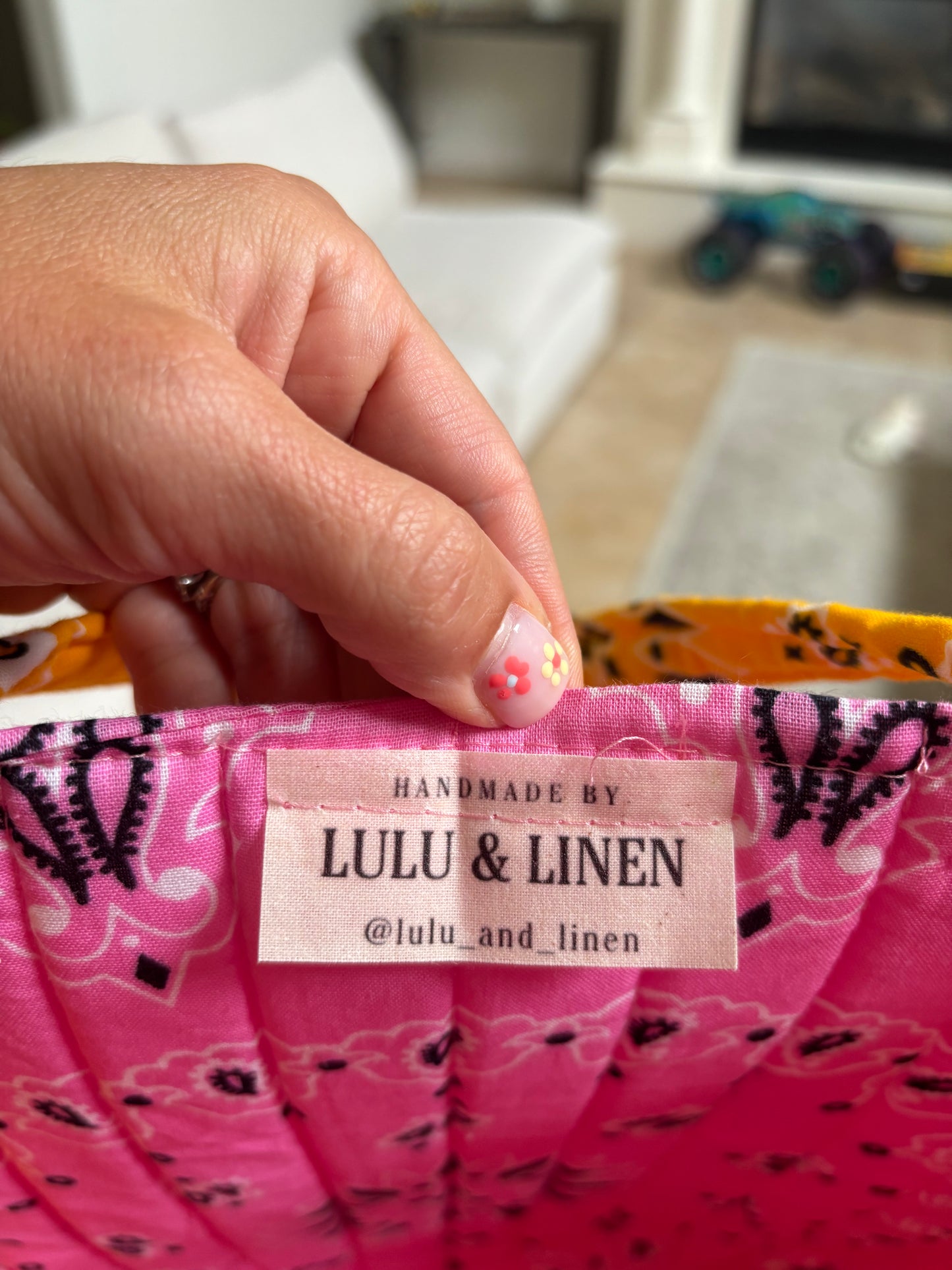 Handmade Large Bandana Tote Pink / Yellow