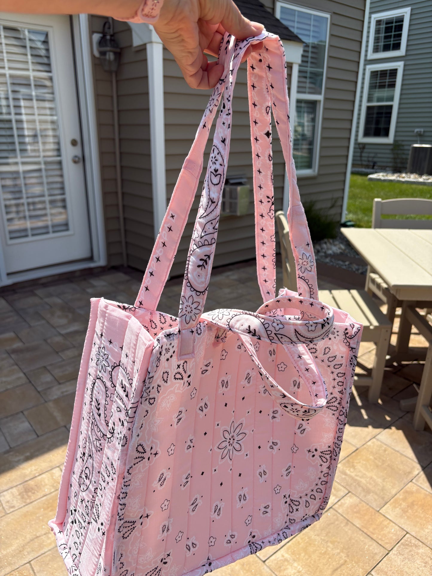 Handmade Large Bandana Tote Baby Pink