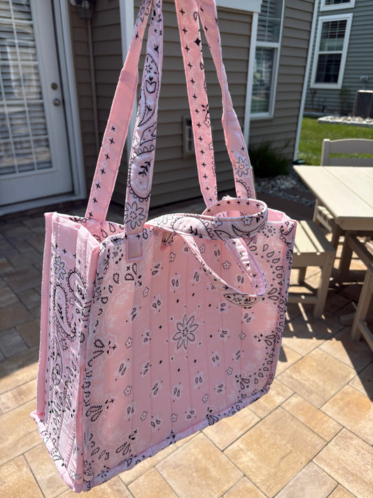 Handmade Large Bandana Tote Baby Pink