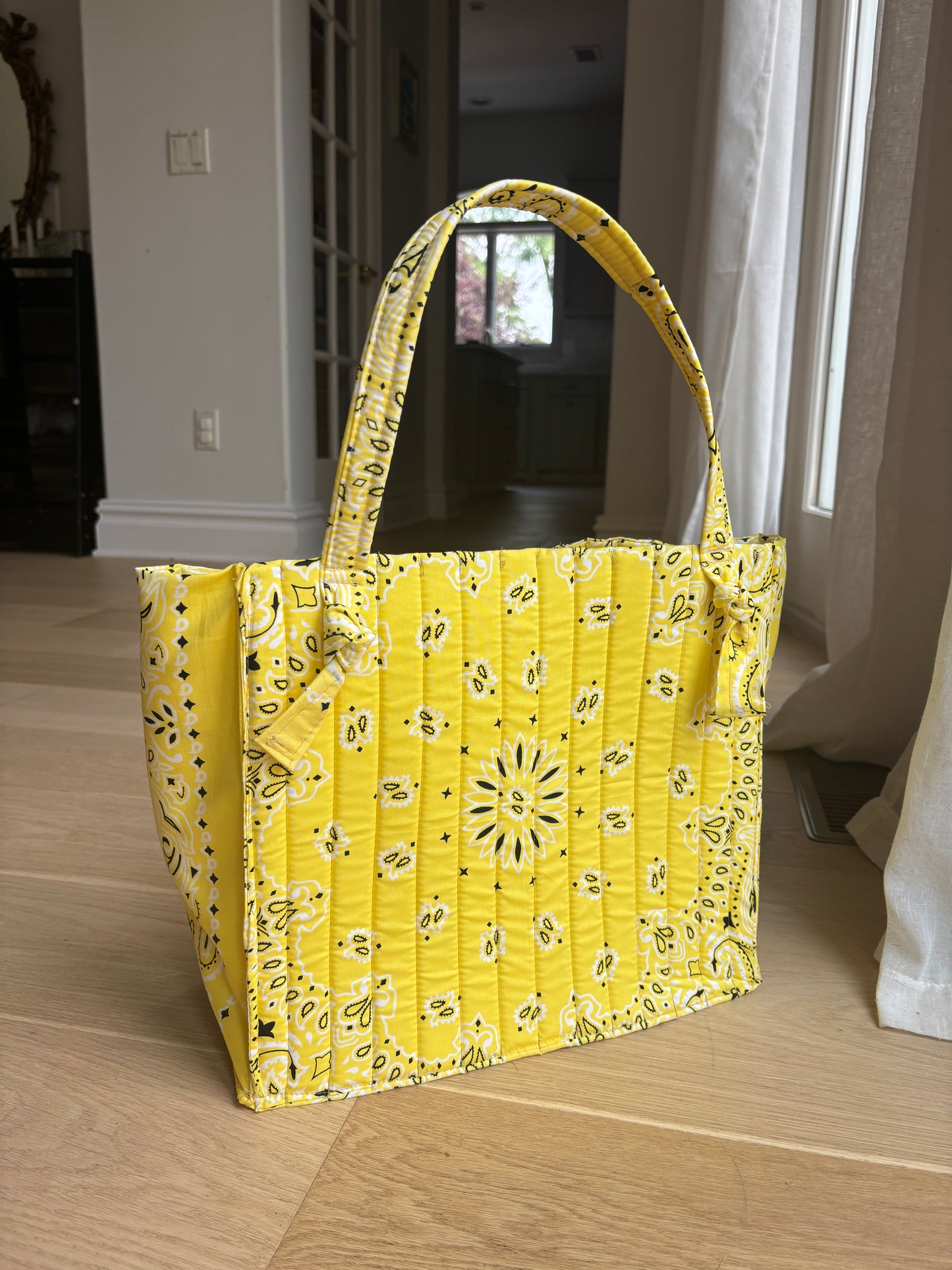 Medium Pale Yellow Bandana Tote with Knot Handles