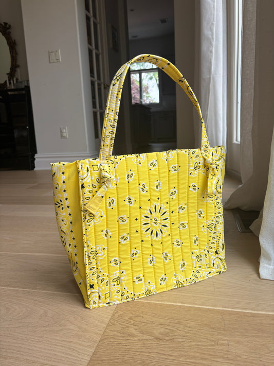 Medium Pale Yellow Bandana Tote with Knot Handles