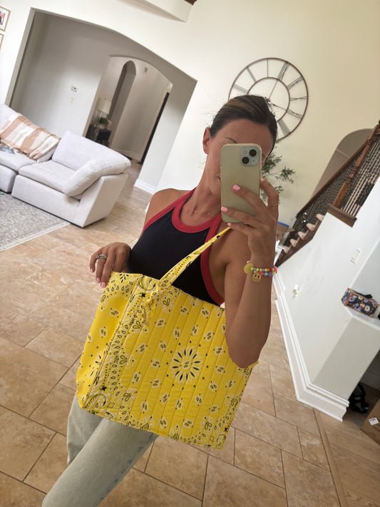 Medium Pale Yellow Bandana Tote with Knot Handles