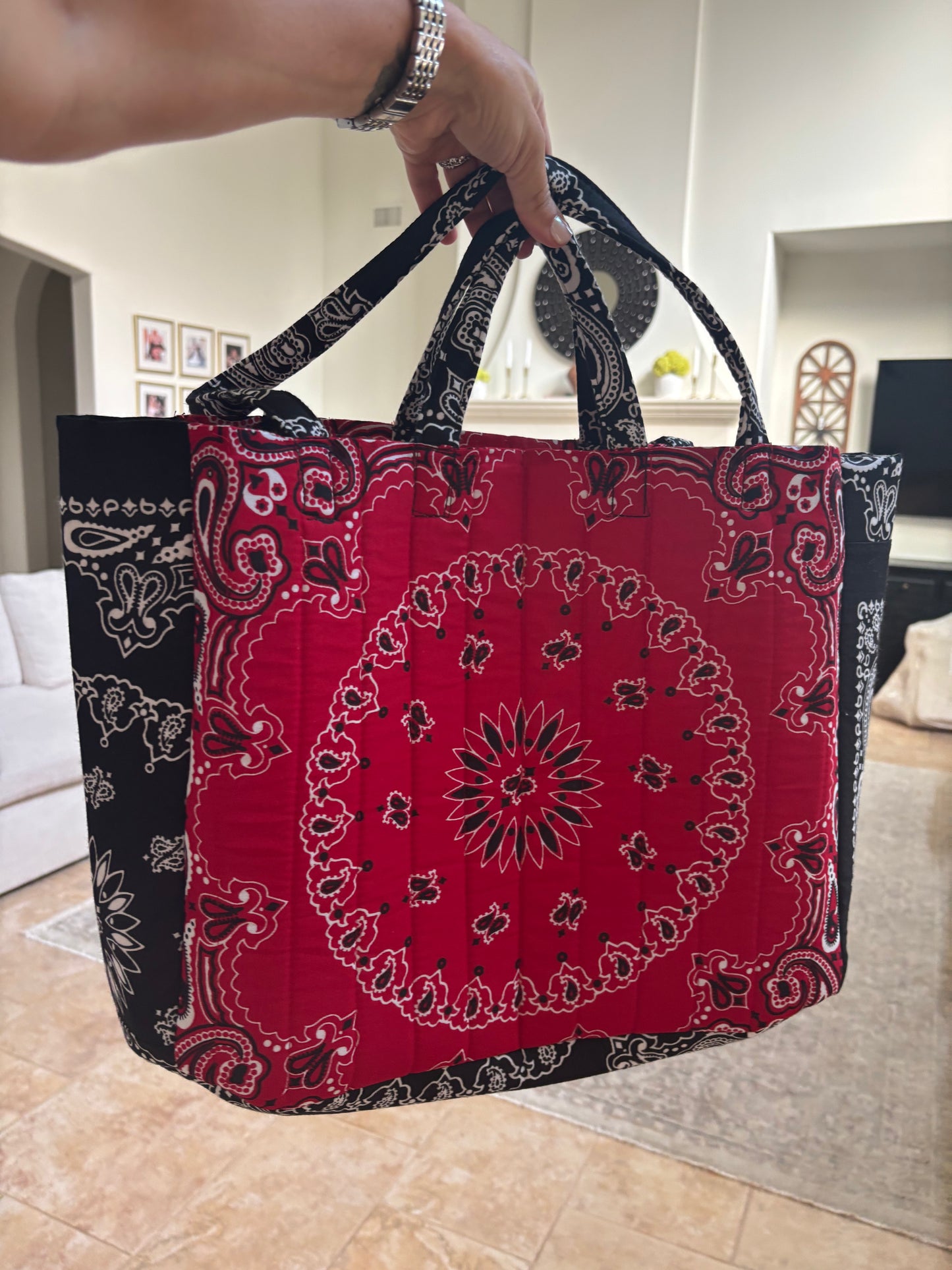 Handmade Large Bandana Tote Red / Black