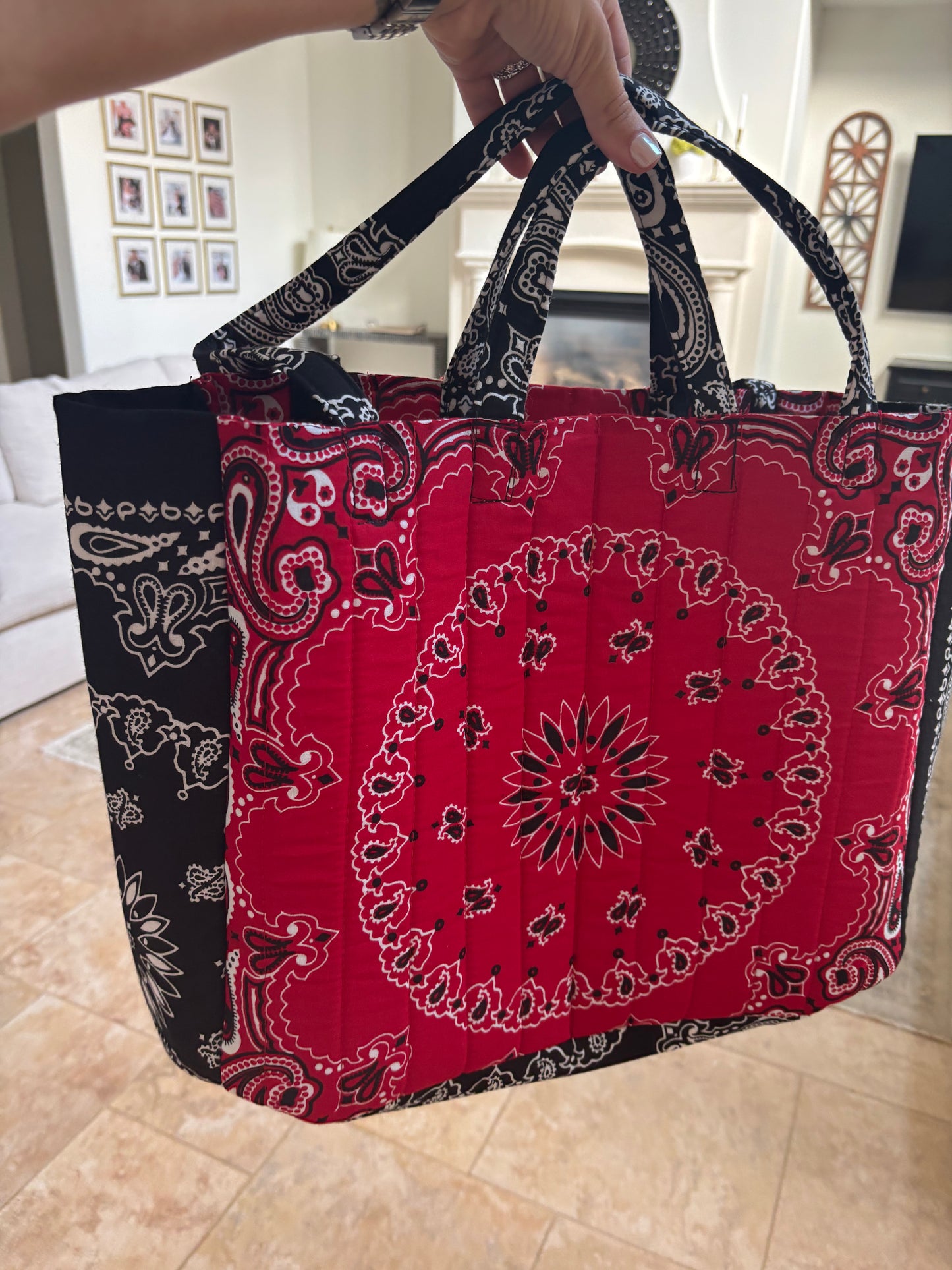 Handmade Large Bandana Tote Red / Black