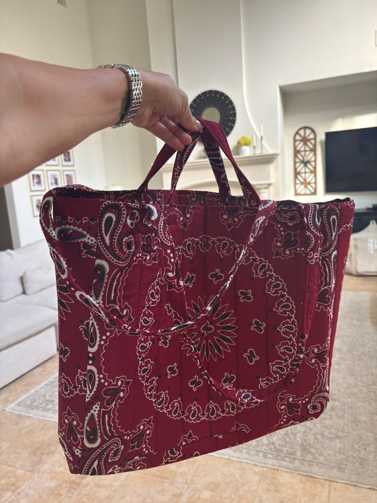 Handmade Large Bandana Tote Burgundy