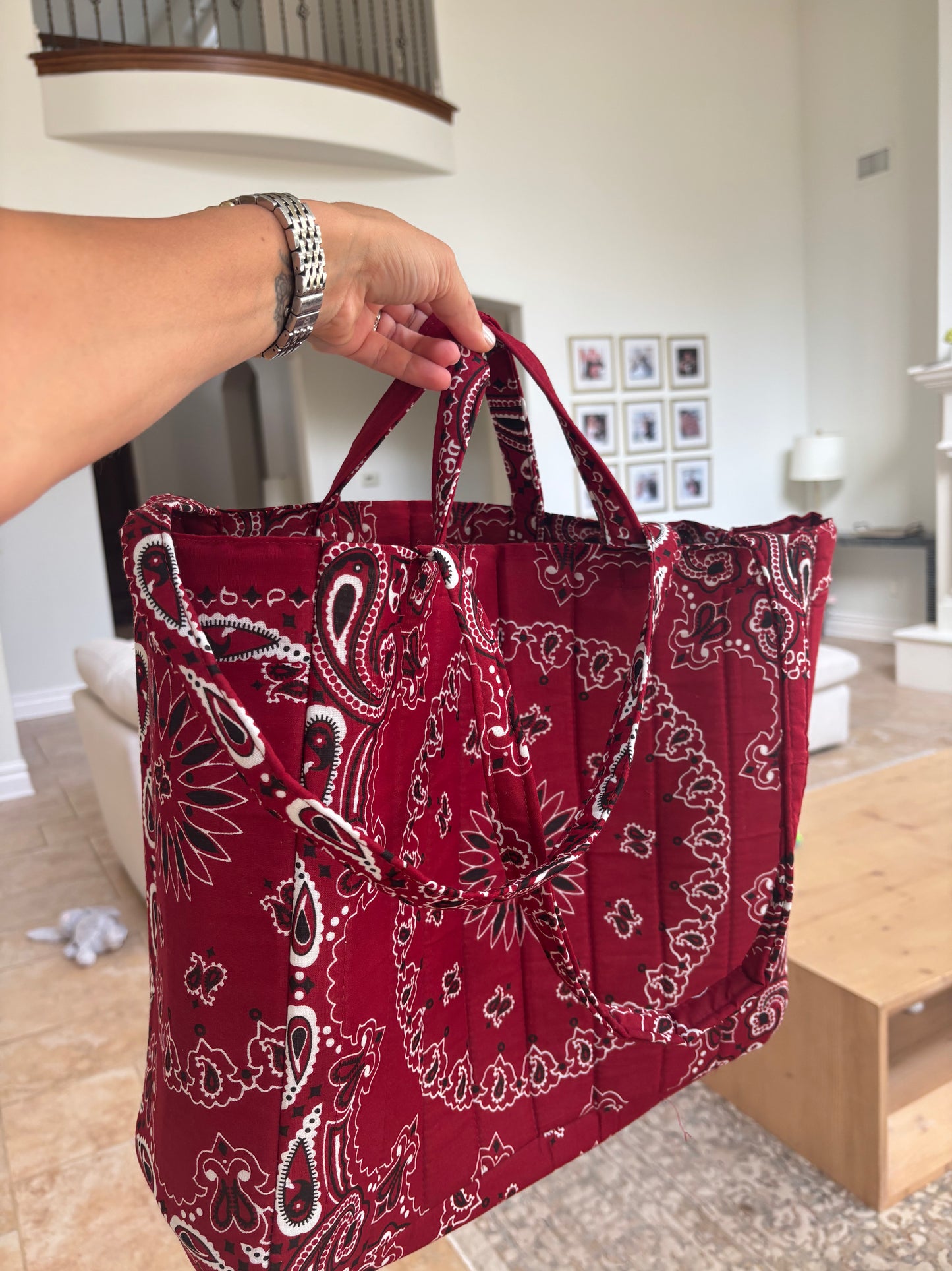 Handmade Large Bandana Tote Burgundy